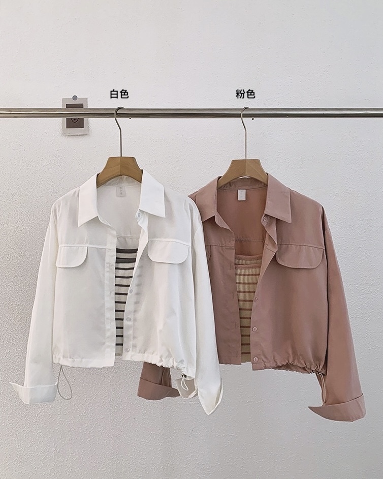 P7422 - Collar Long Sleeve Top + Knitted Striped Sleeveless Top (Pre Order)