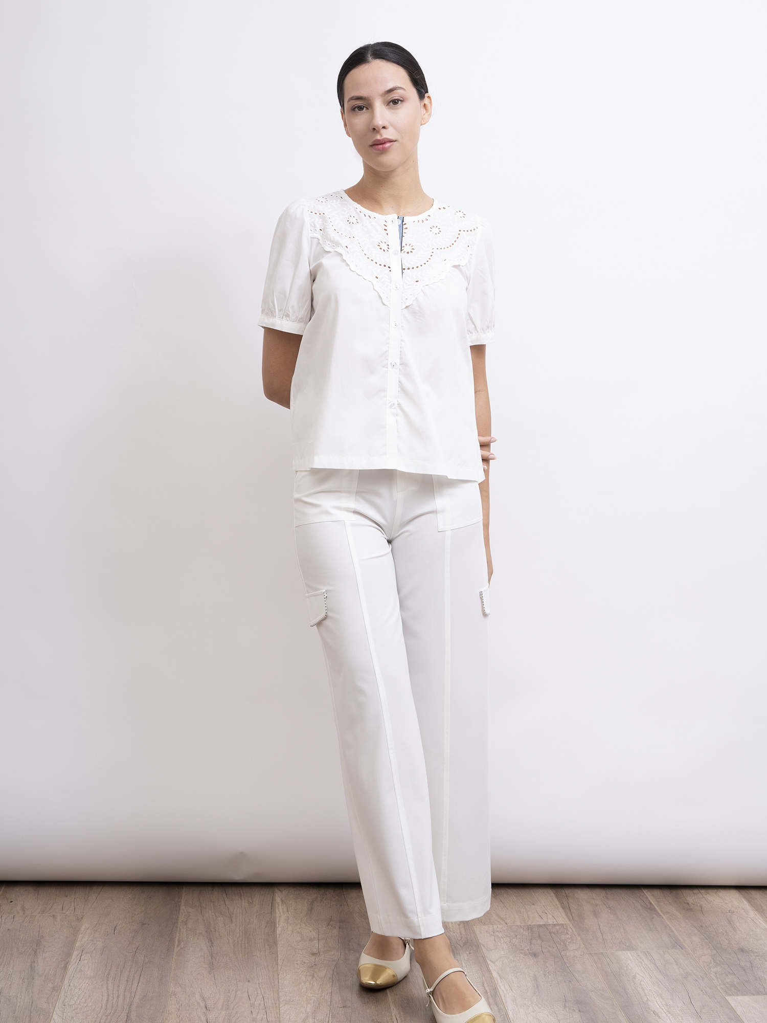 mi-tu 拼接蕾絲短袖恤衫