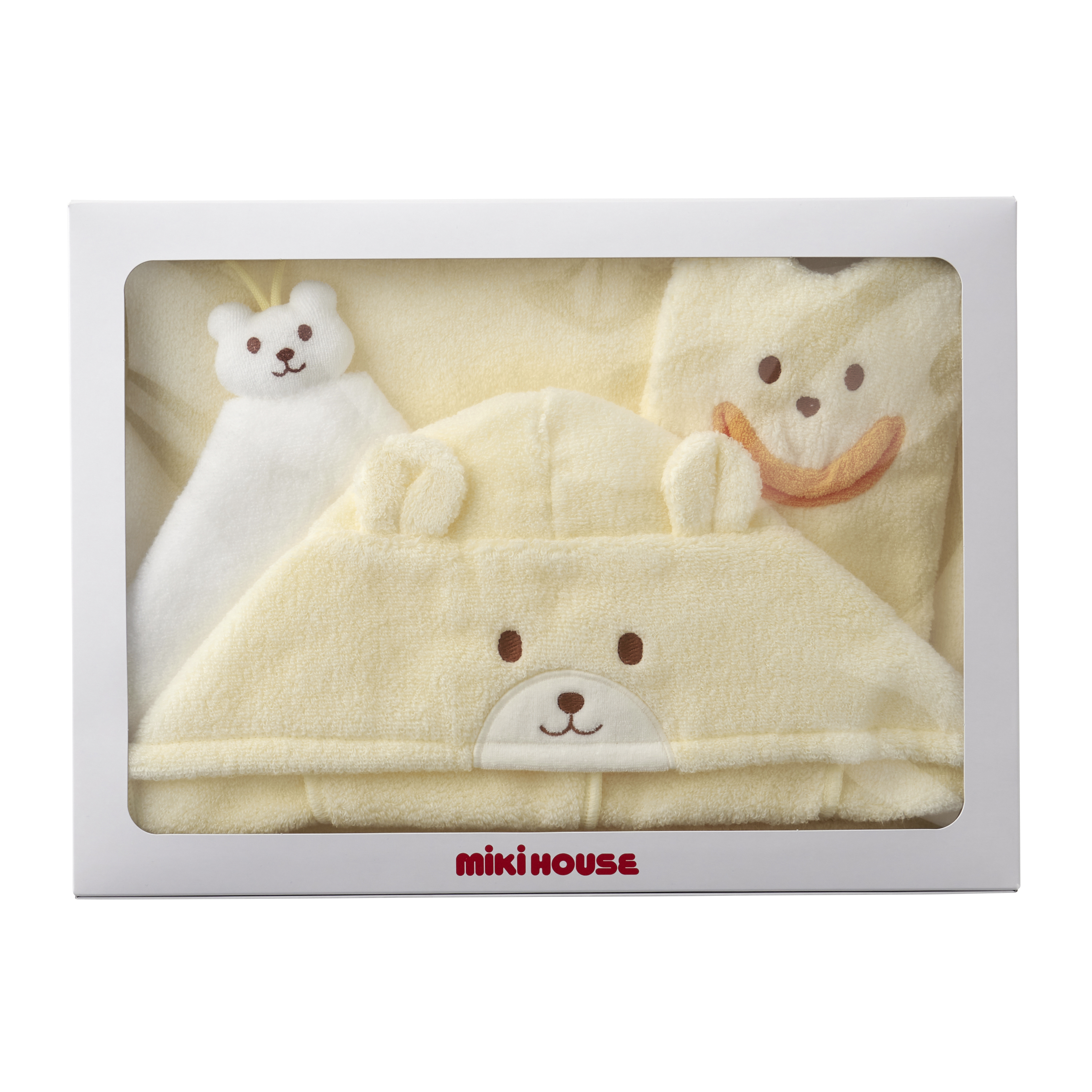 無撚紗小熊嬰兒斗篷連帽浴巾組盒裝（今治毛巾）-黃