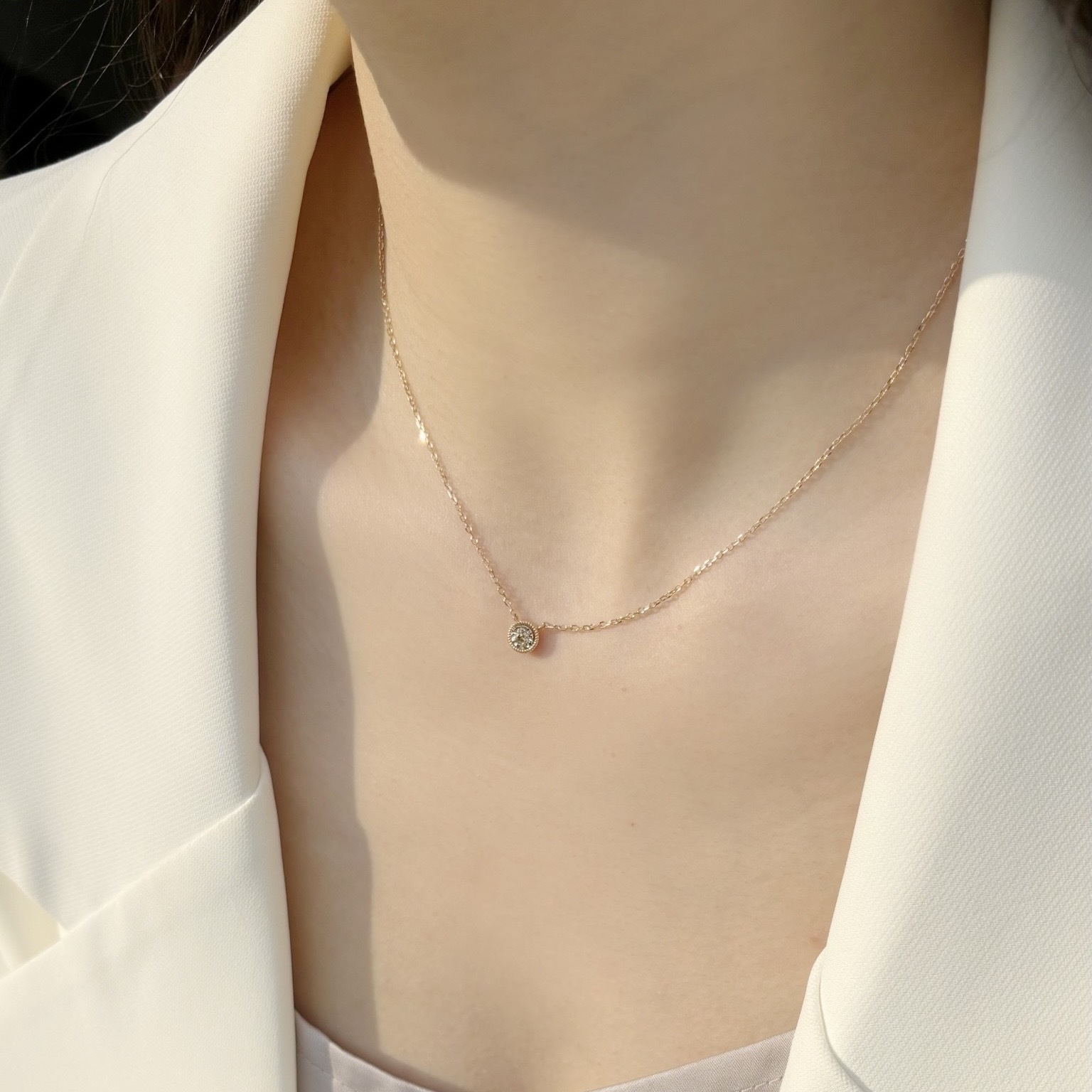 14k復古麻花顯大單鑽項鍊