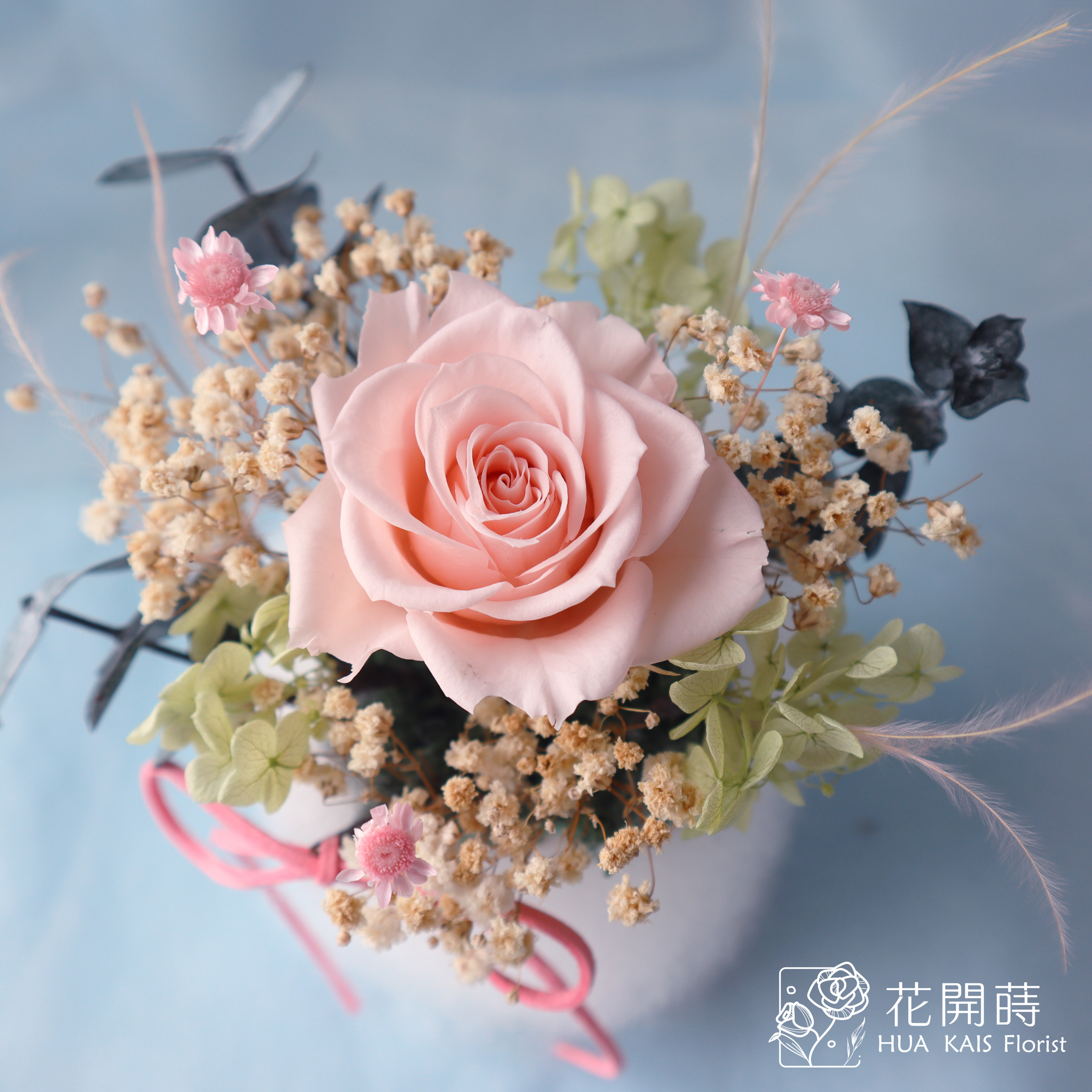 永生玫瑰小桌花|櫻花粉|開幕小盆栽|生日禮物|辦公桌小盆花|畢業花禮