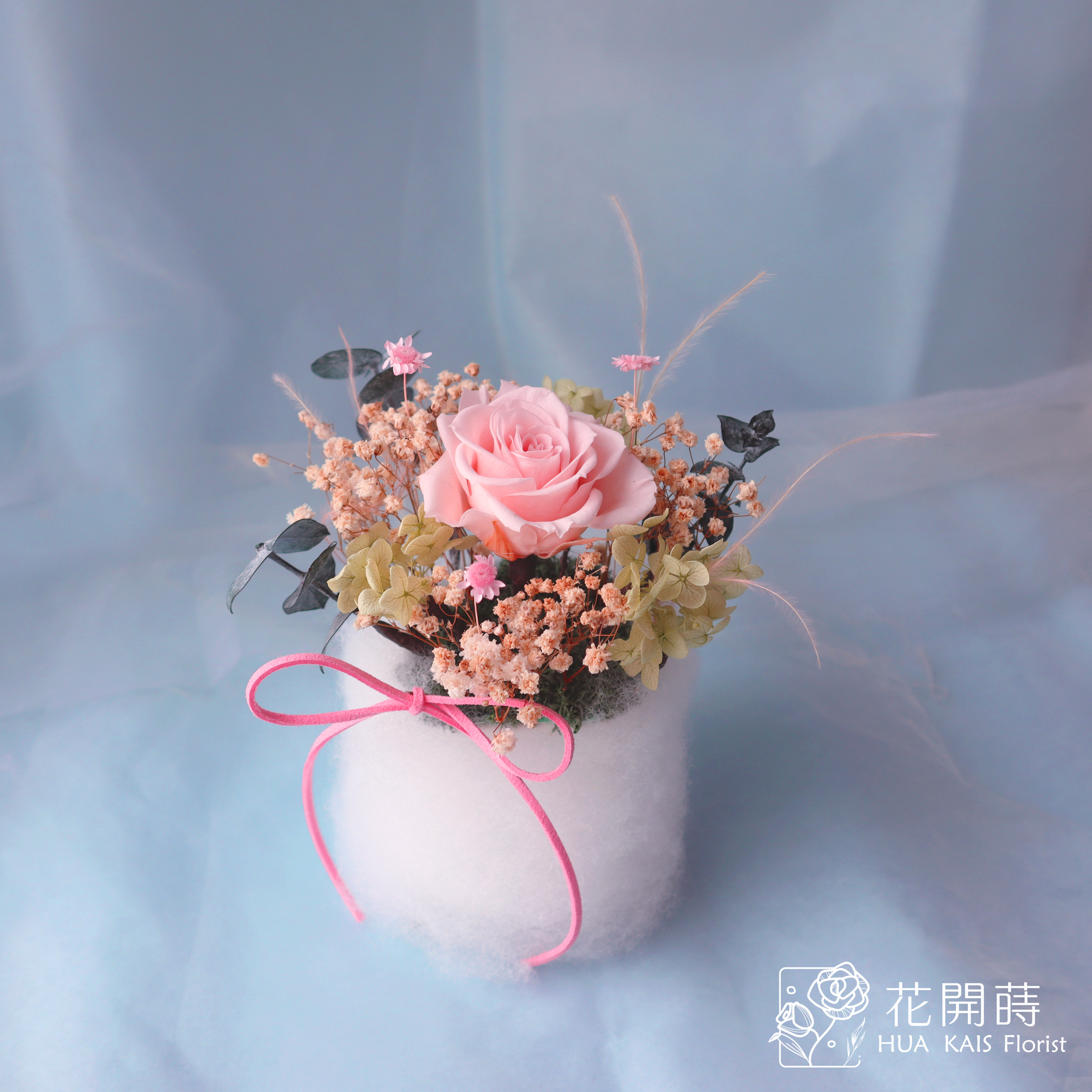 永生玫瑰小桌花|櫻花粉|開幕小盆栽|生日禮物|辦公桌小盆花|畢業花禮