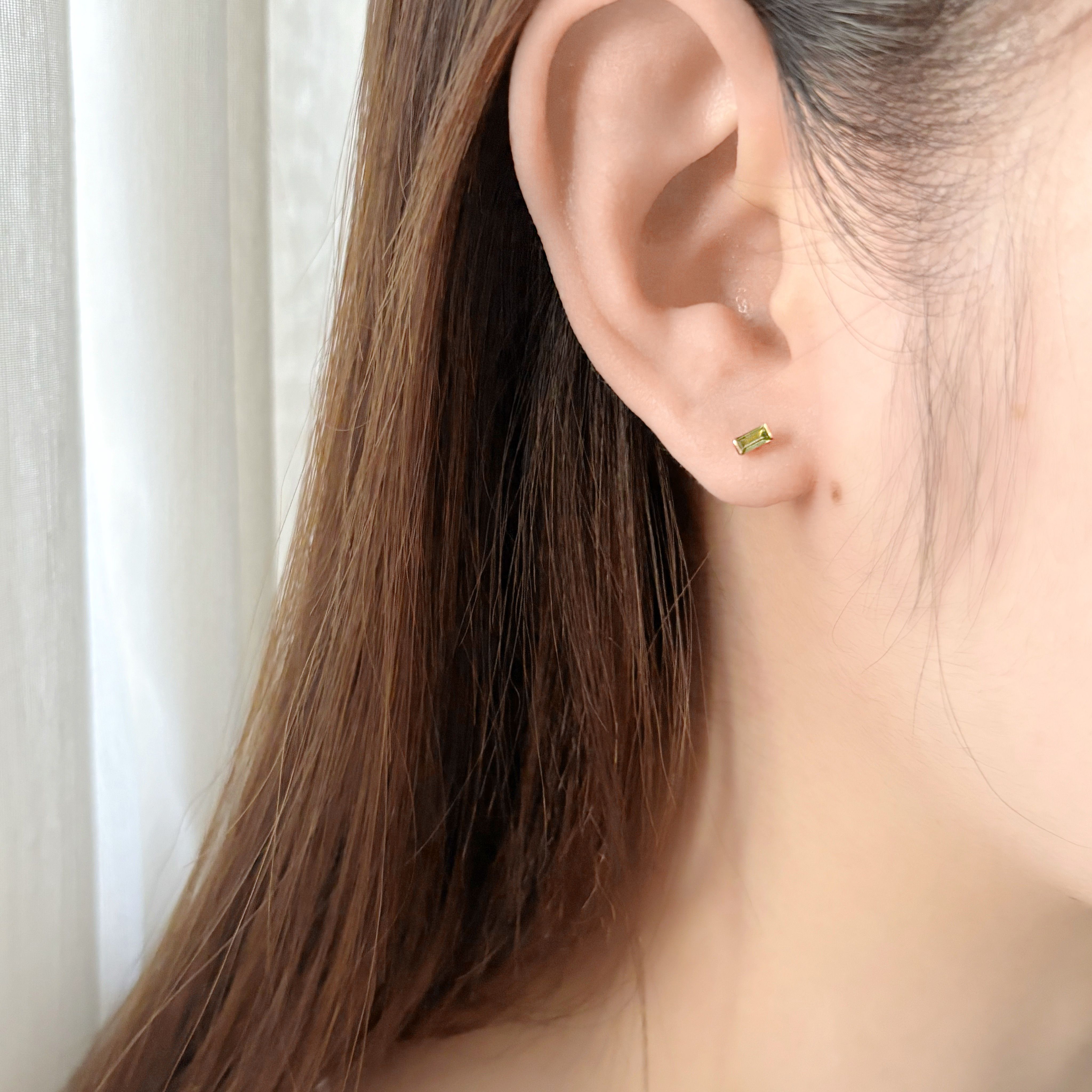 14k細方橄欖鋯石轉珠耳環