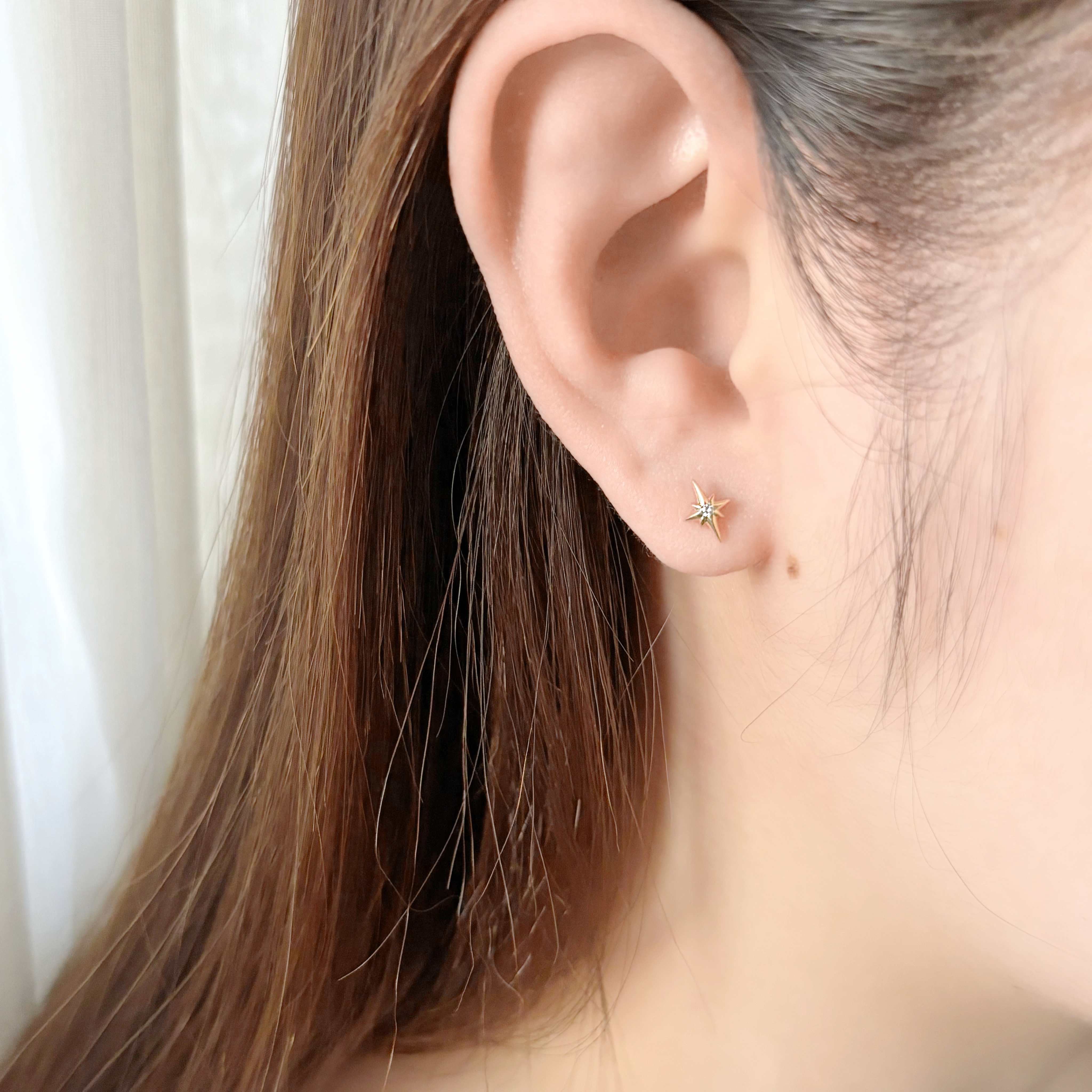 14k長星芒真鑽轉珠耳環