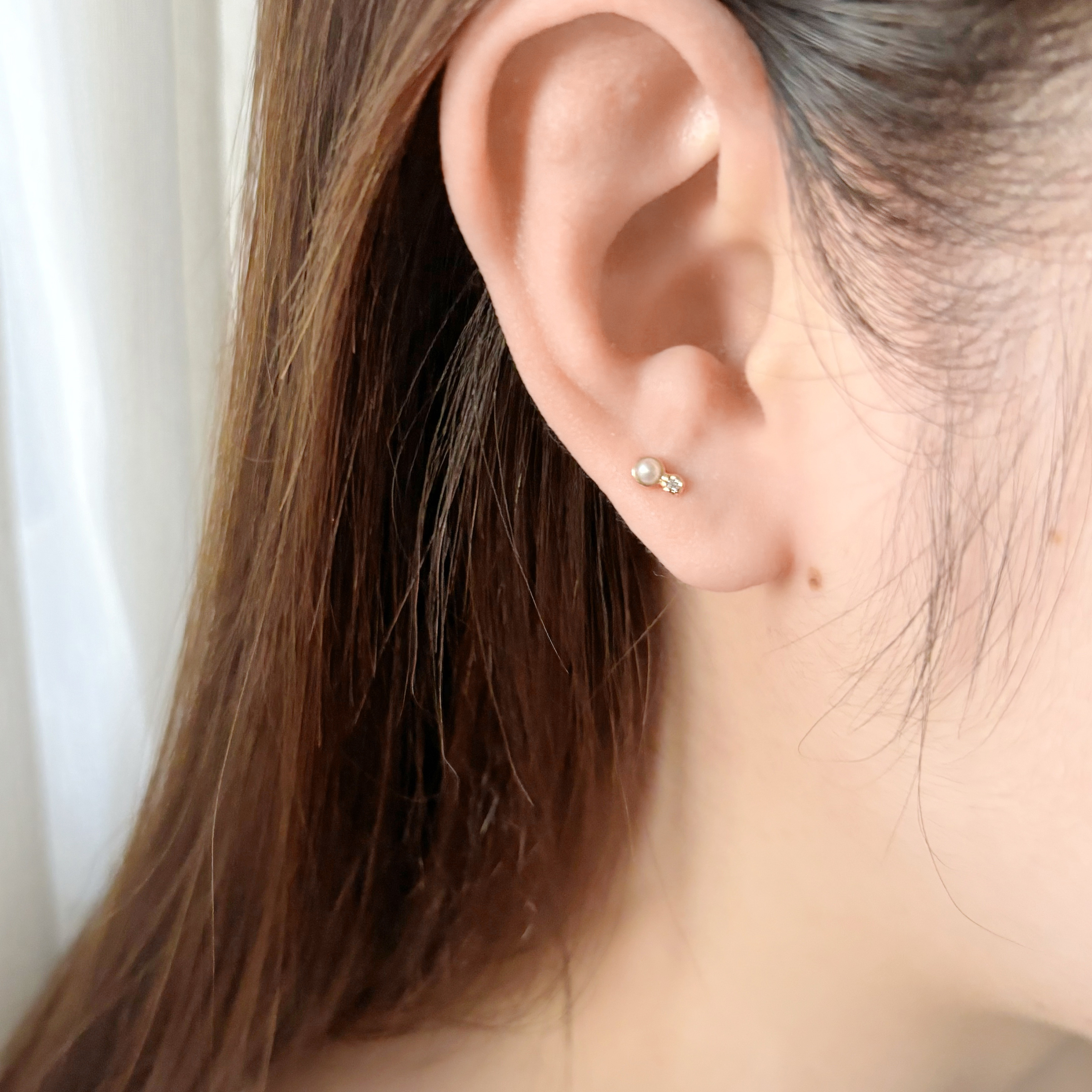 14k小圓珍珠真鑽轉珠耳環