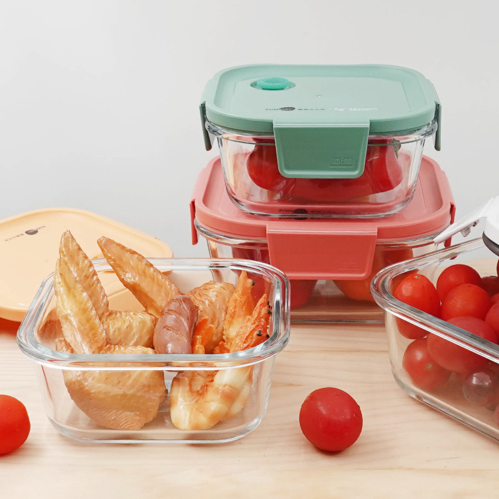 #元氣熊 耐熱玻璃保鮮盒/方型/四色/520ml/800ml