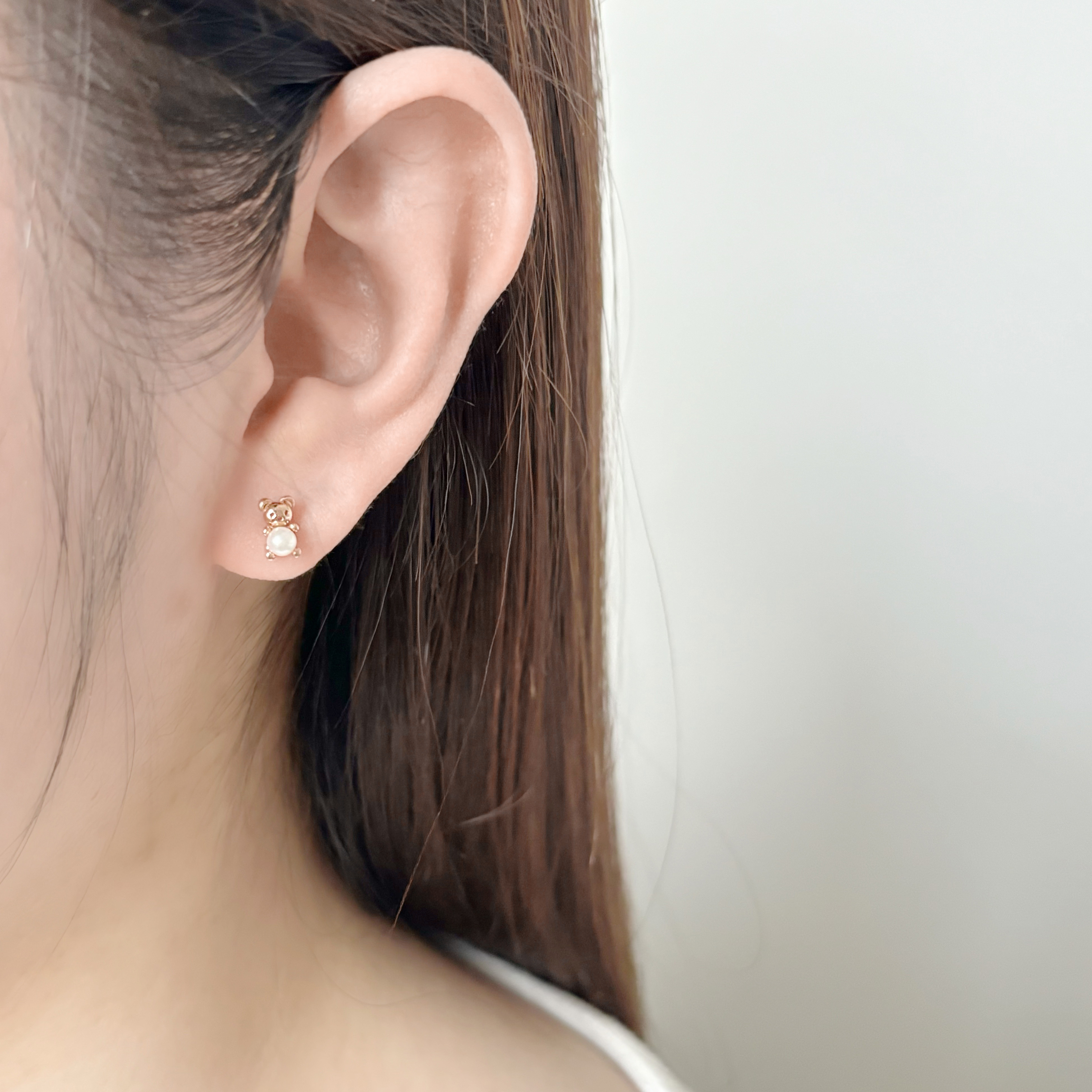 14k小熊抱珍珠轉珠耳環