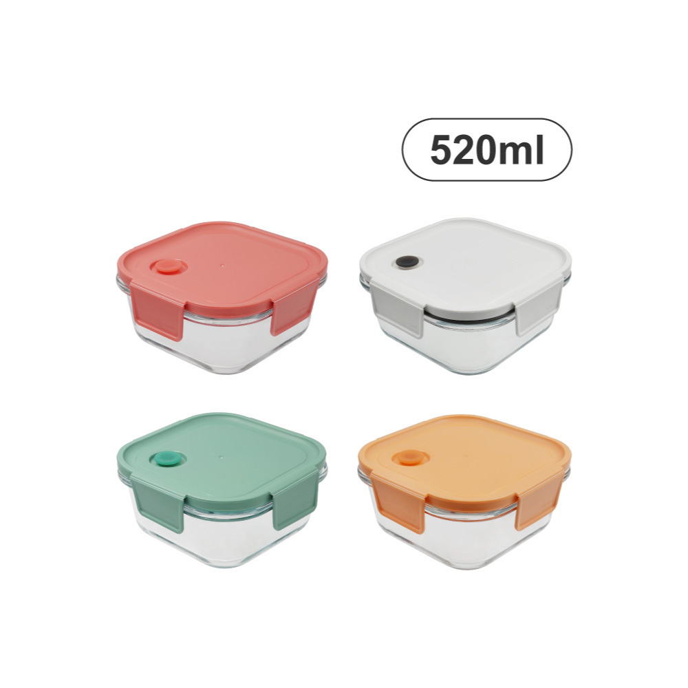#元氣熊 耐熱玻璃保鮮盒/方型/四色/520ml/800ml