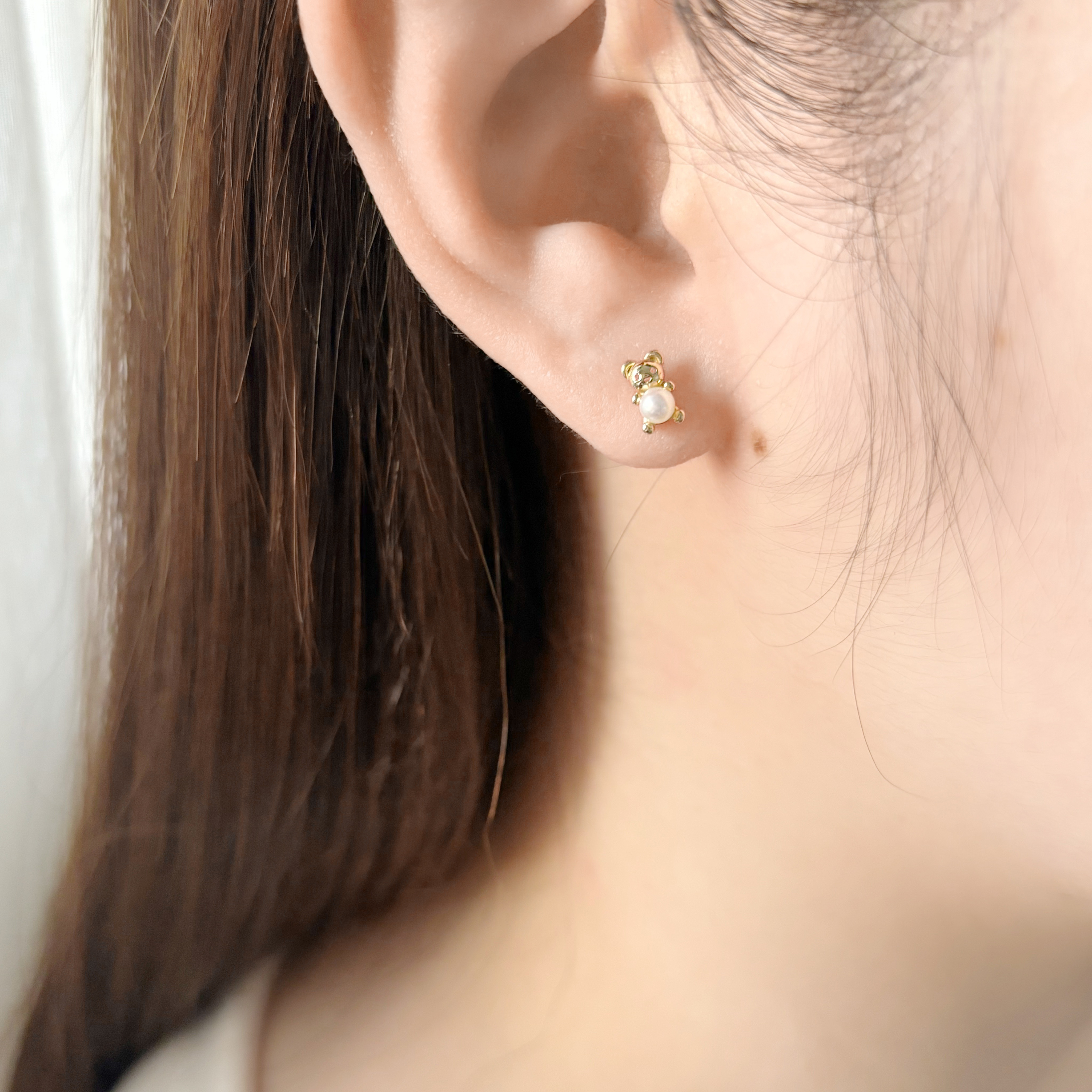 14k小熊抱珍珠轉珠耳環