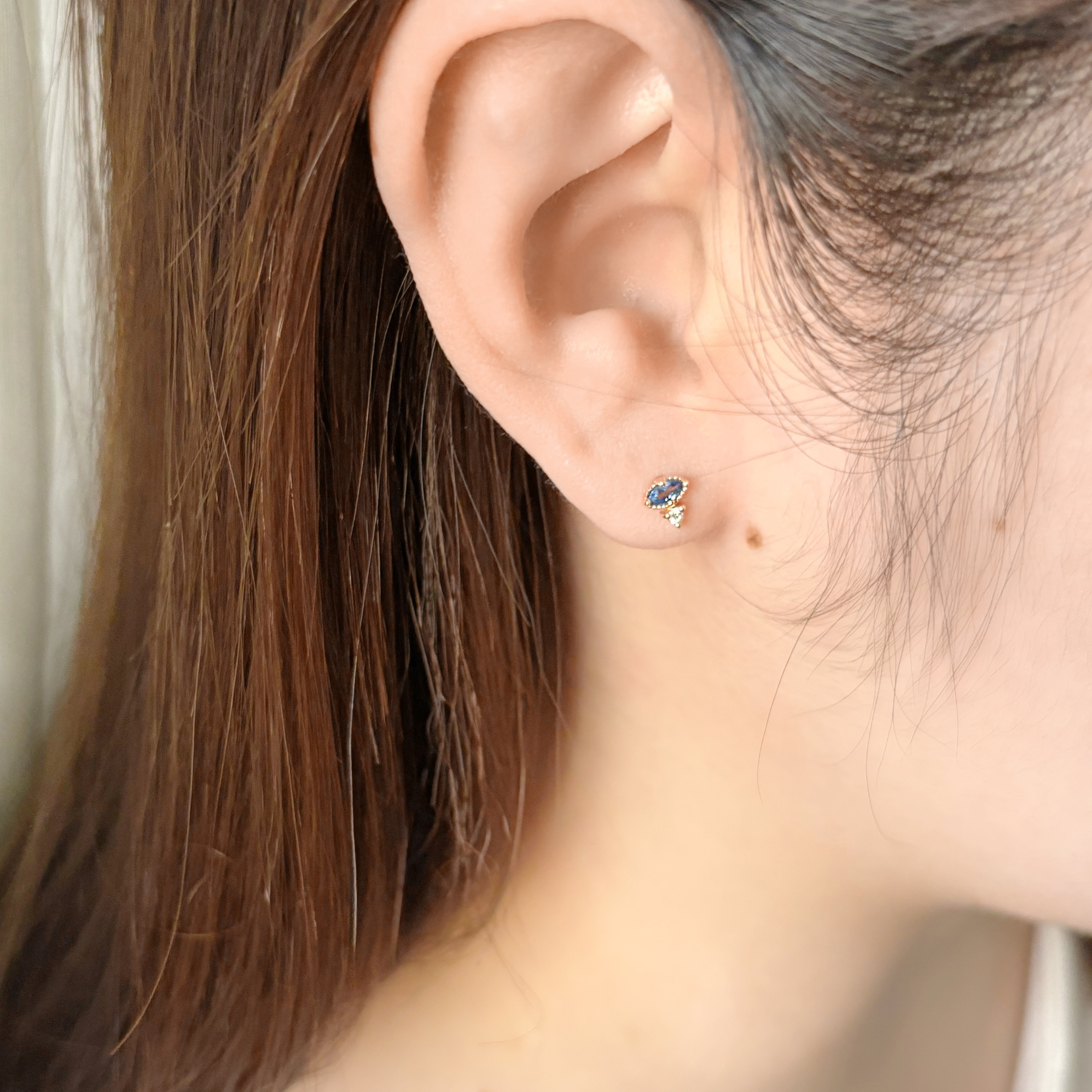 14k marquise藍寶石真鑽轉珠耳環