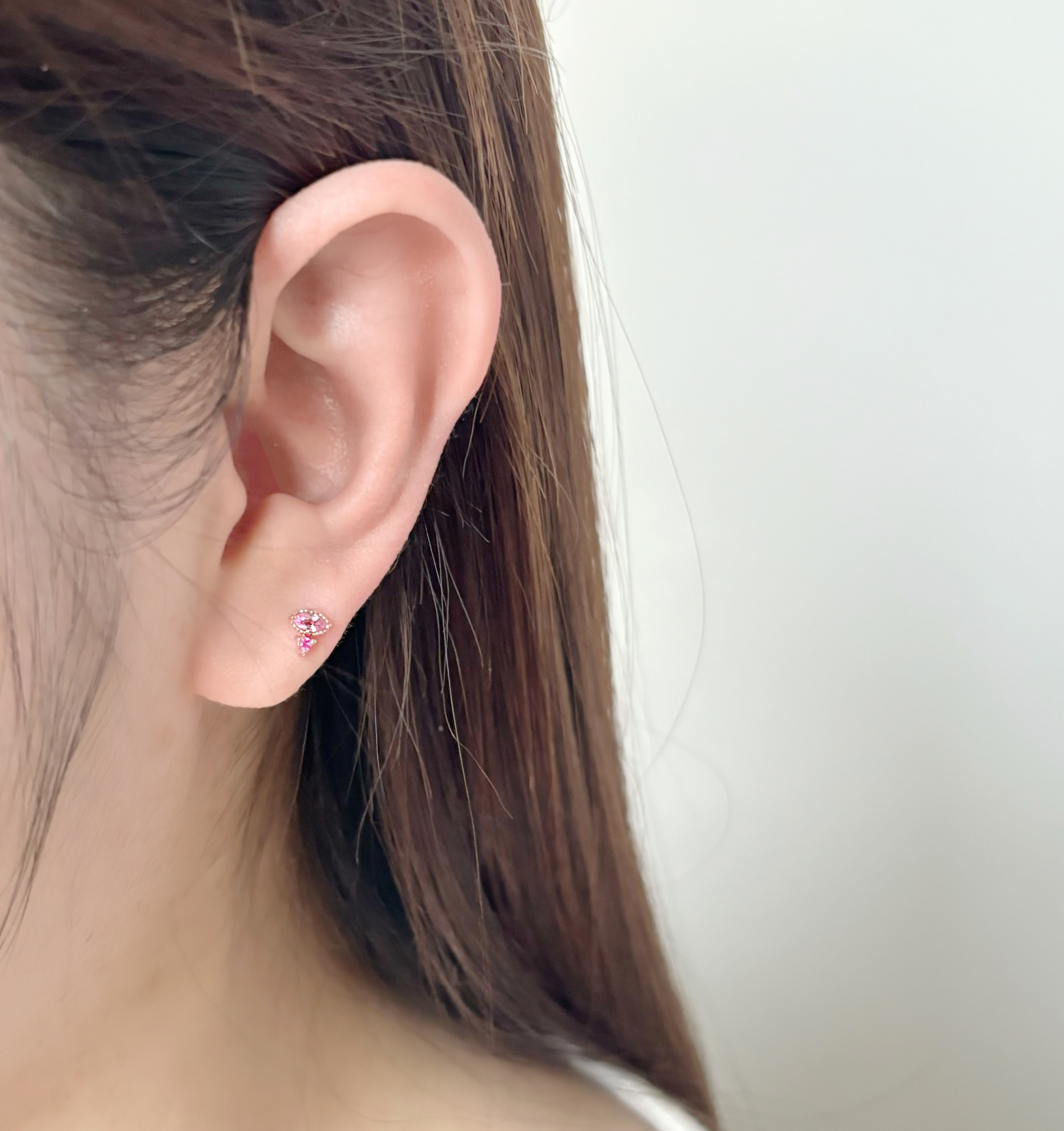 14k marquise粉色藍寶紅寶石轉珠耳環