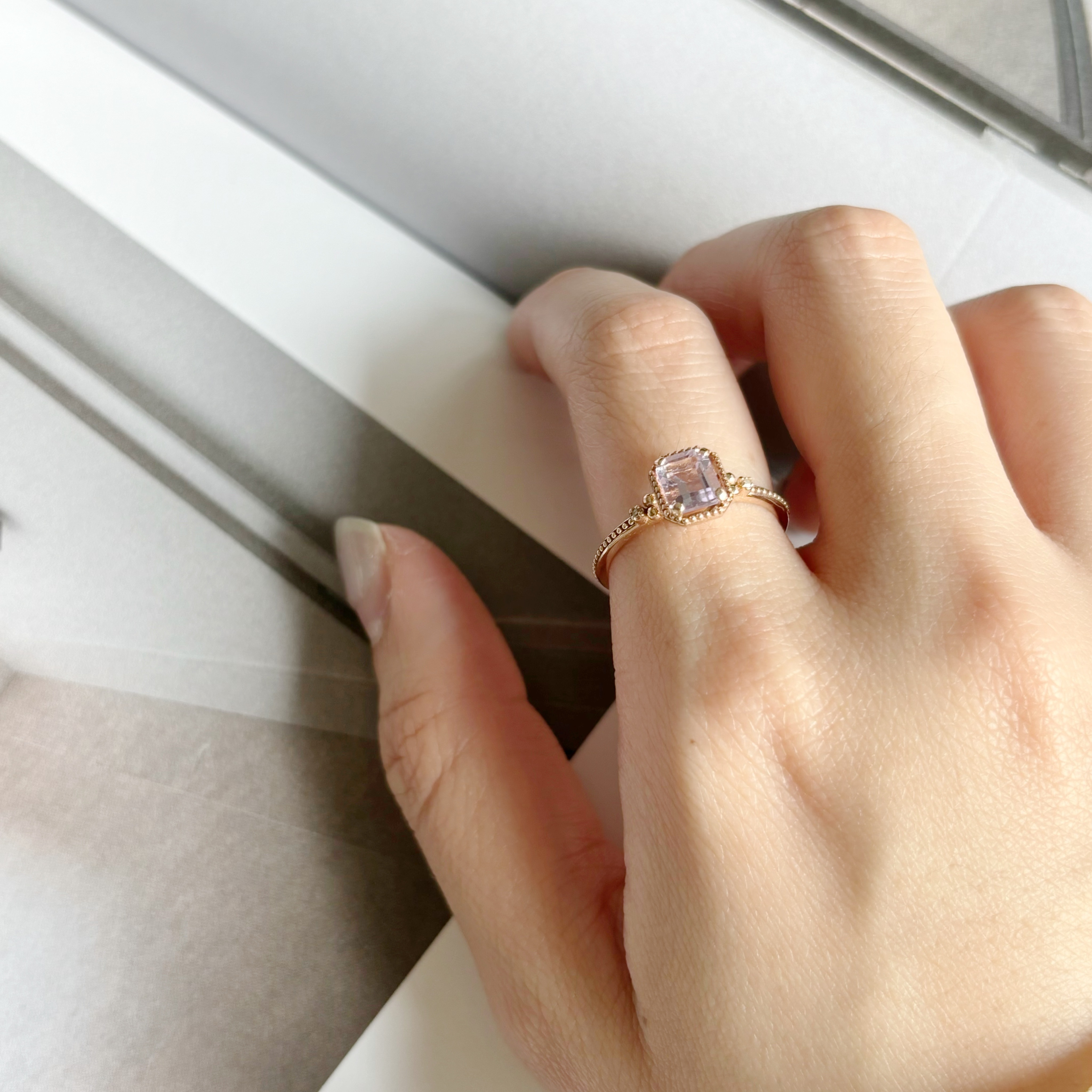 14k ionic紫水晶真鑽戒指