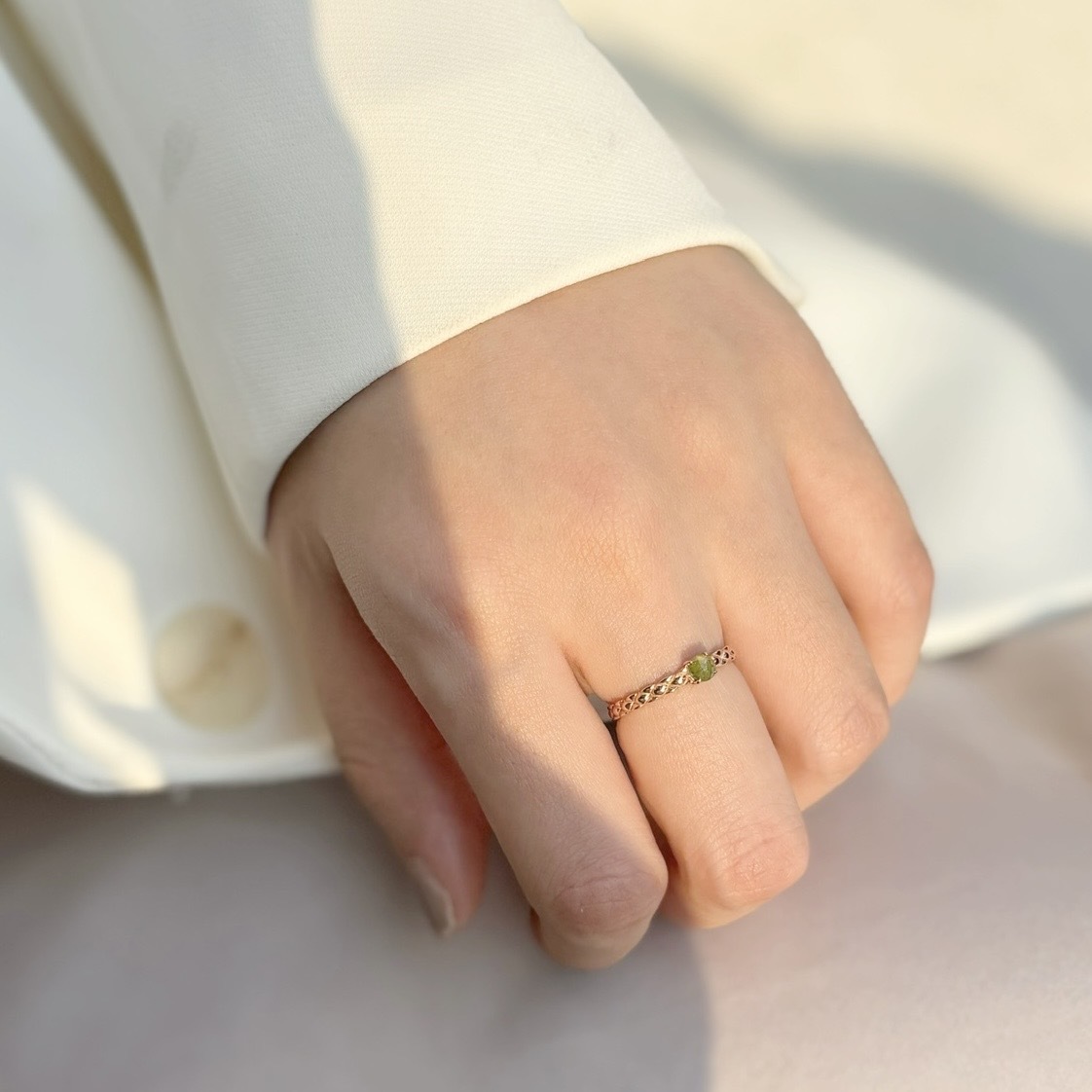 14k coco綠鑽原礦戒指