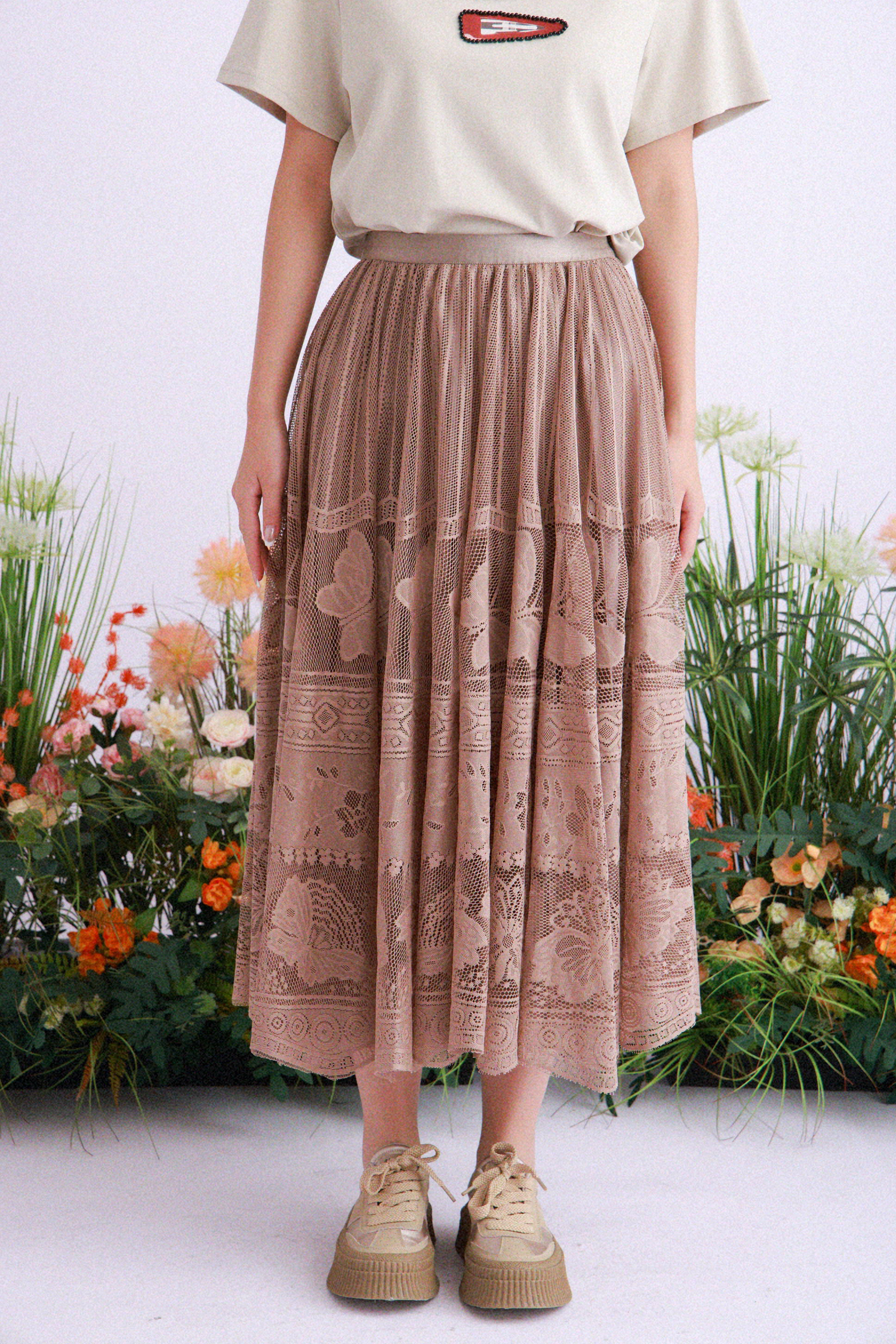 蝴蝶花蕾絲網紗傘裙 (現貨款式）