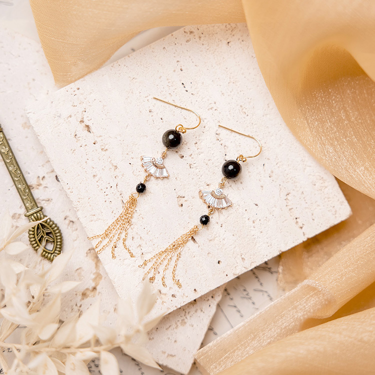 《官網限定》晚風搖扇 – 黑曜石 – 耳環