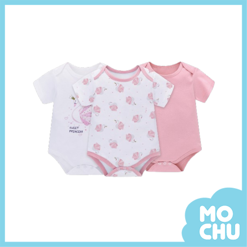 天鵝女孩短袖包屁衣三件組