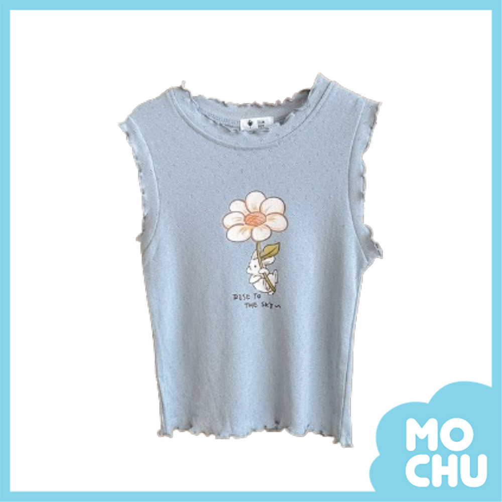 花朵與兔飛翔波浪邊背心