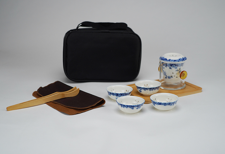 鹿港窯禮品館│玲瓏瓷 茶具旅行組│瓷、玻璃、竹│2杯4杯6杯任您挑選(旅行包)