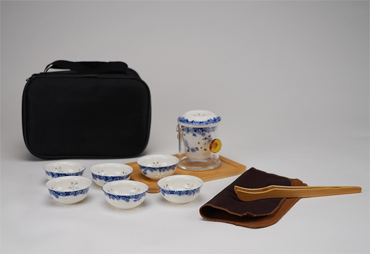 鹿港窯禮品館│玲瓏瓷 茶具旅行組│瓷、玻璃、竹│2杯4杯6杯任您挑選(旅行包)