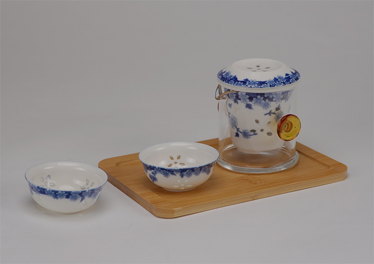 鹿港窯禮品館│玲瓏瓷 茶具旅行組│瓷、玻璃、竹│2杯4杯6杯任您挑選(旅行包)