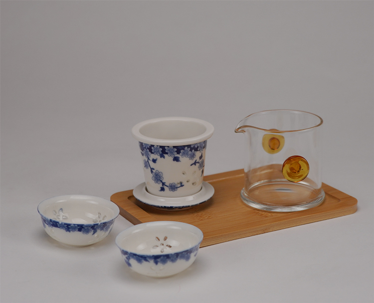 鹿港窯禮品館│玲瓏瓷 茶具旅行組│瓷、玻璃、竹│2杯4杯6杯任您挑選(旅行包)