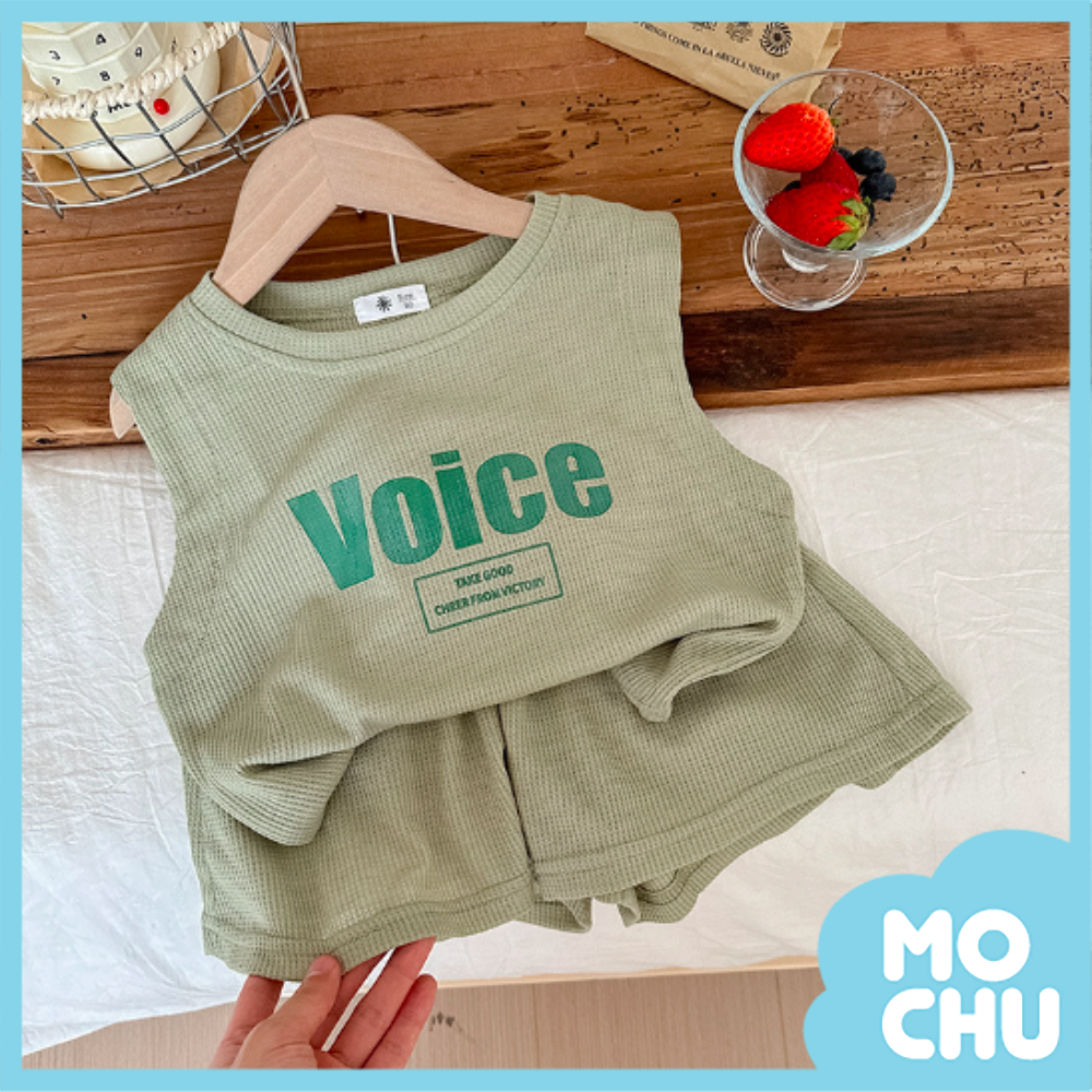 英文印花華夫格兩件套裝(四色）