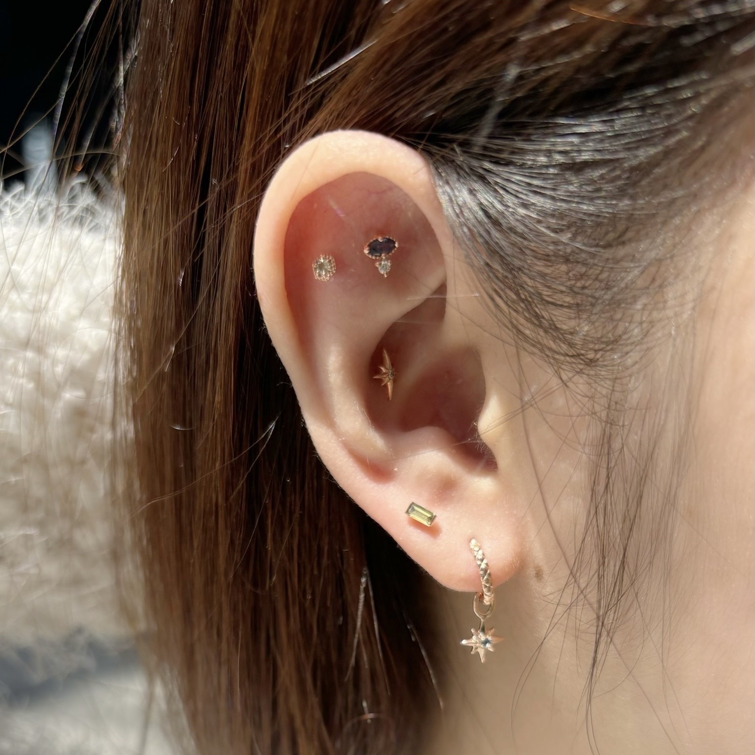 14k marquise藍寶石真鑽轉珠耳環