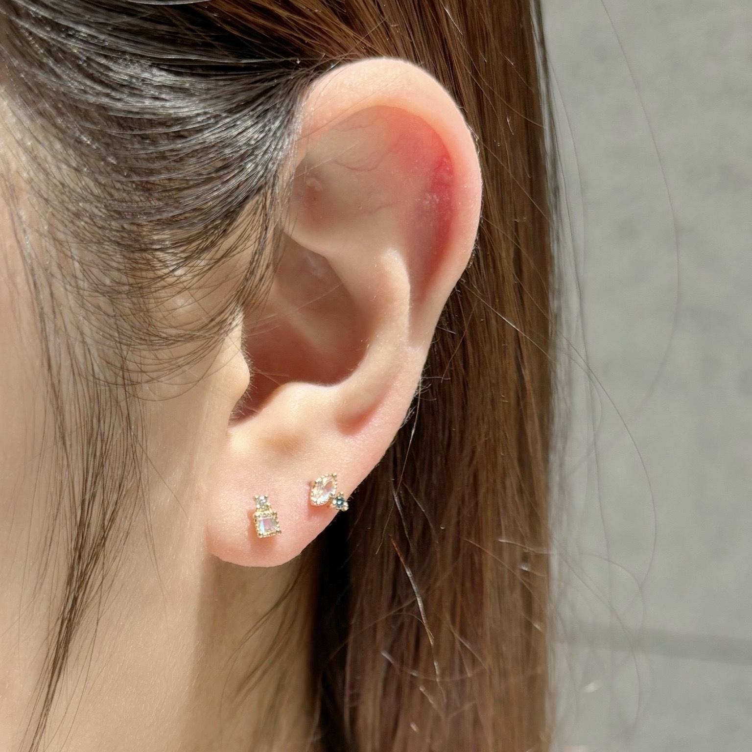 14k marquise月光石藍鑽轉珠耳環