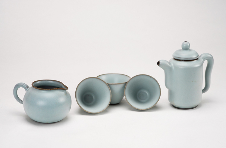 鹿港窯禮品館│汝窯茶具組-1壺1海3杯 (集思壺)│品茶好幫手 居家開運生活用品