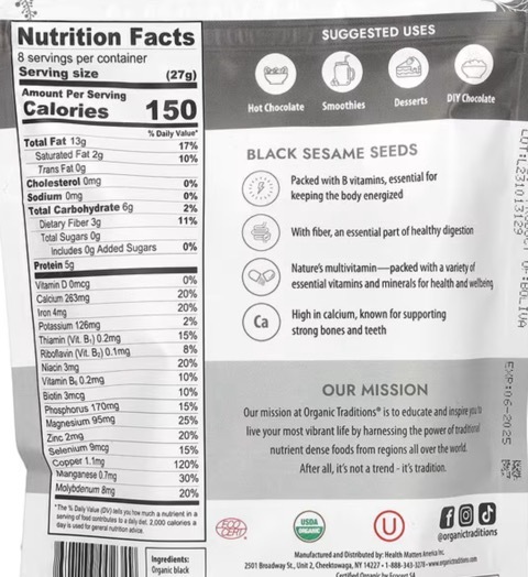 Organic Traditions  有機黑芝麻 (最佳食用日期為 2027/3/30)