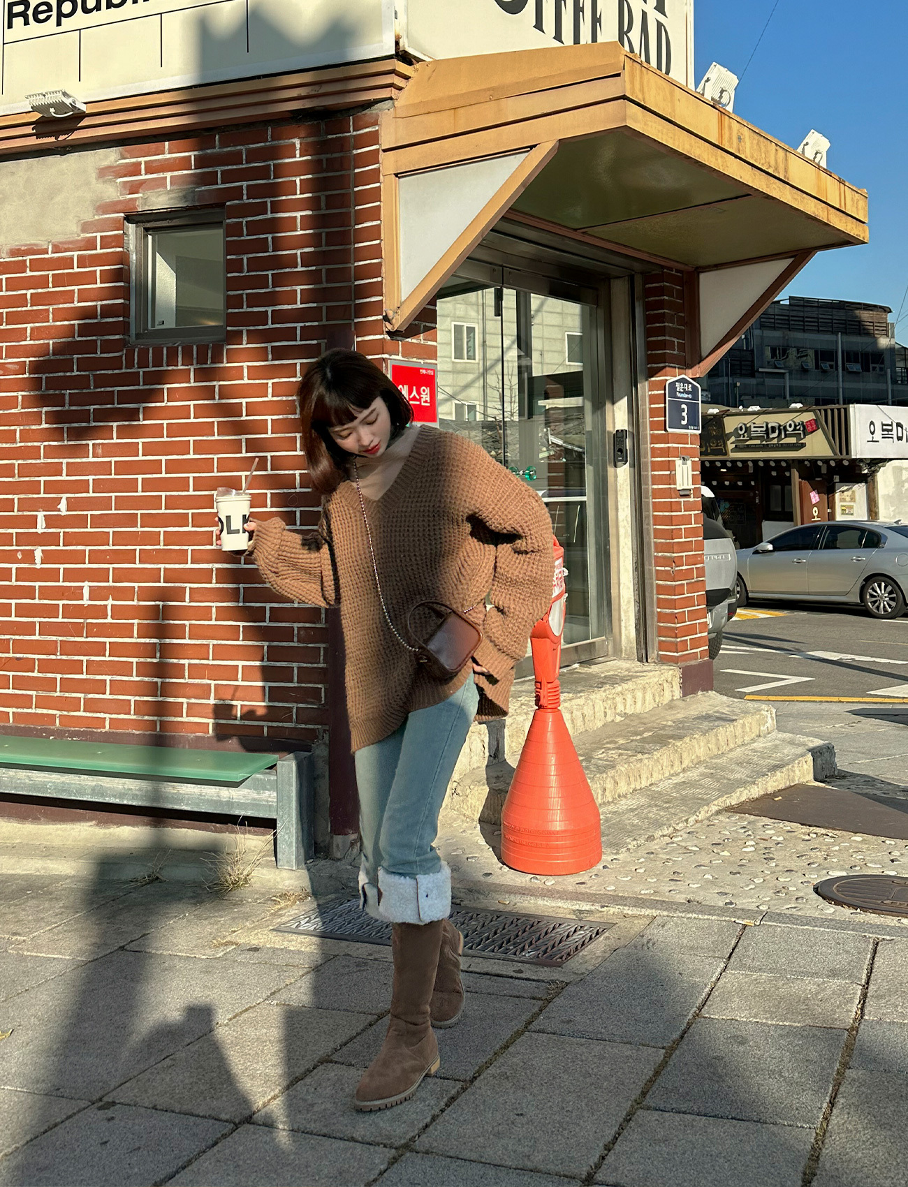 V領華夫格長版上衣