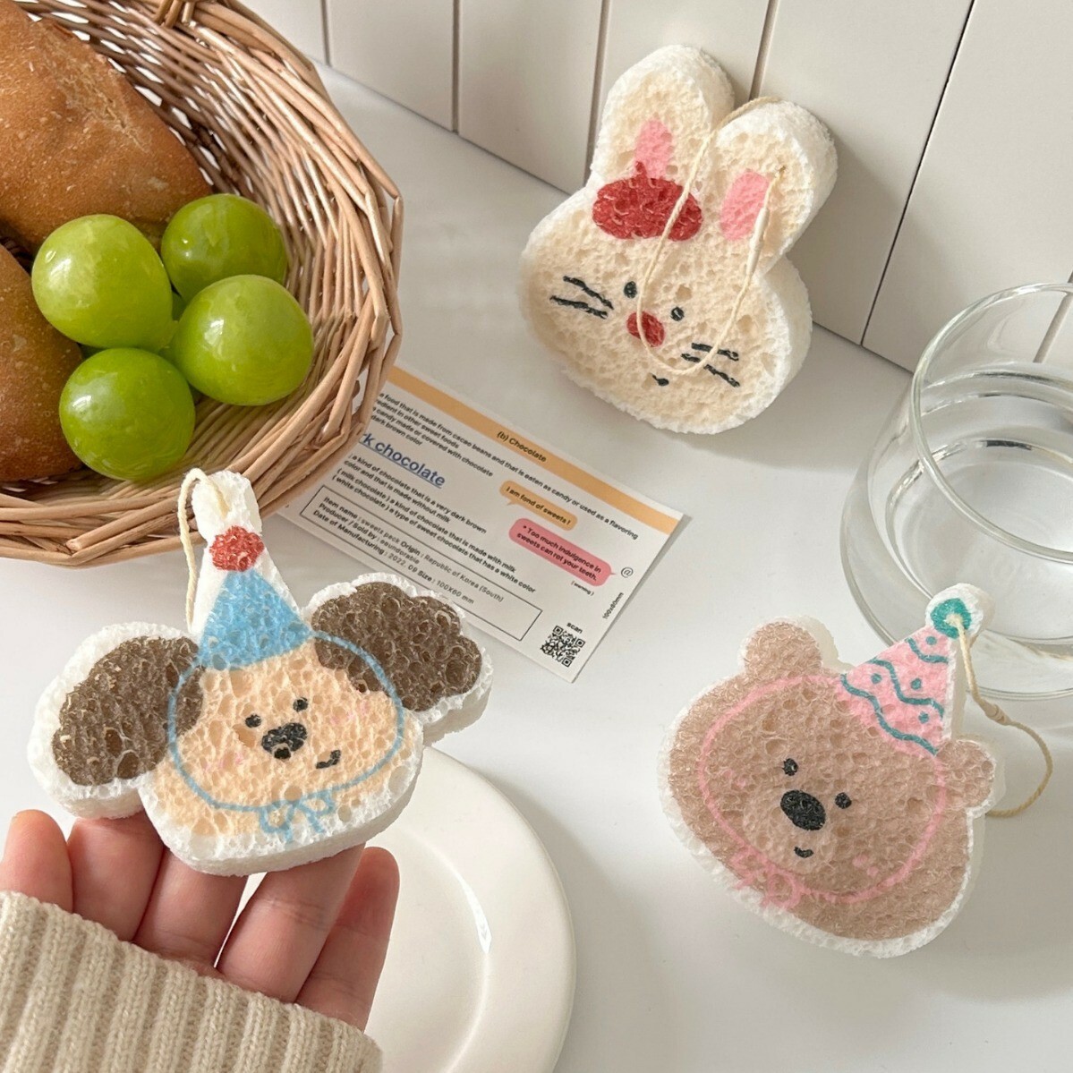 《3856》小熊兔兔天然木漿棉清潔海棉