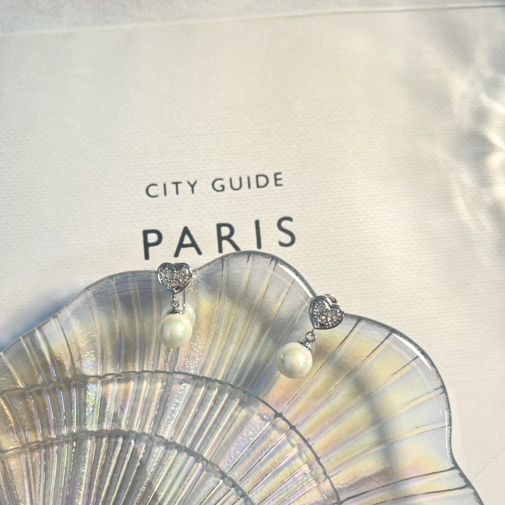 Cate&Chloe 白金珍珠施華洛世奇愛心水鑽耳環