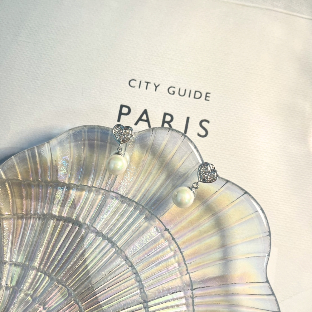 Cate&Chloe 白金珍珠施華洛世奇愛心水鑽耳環