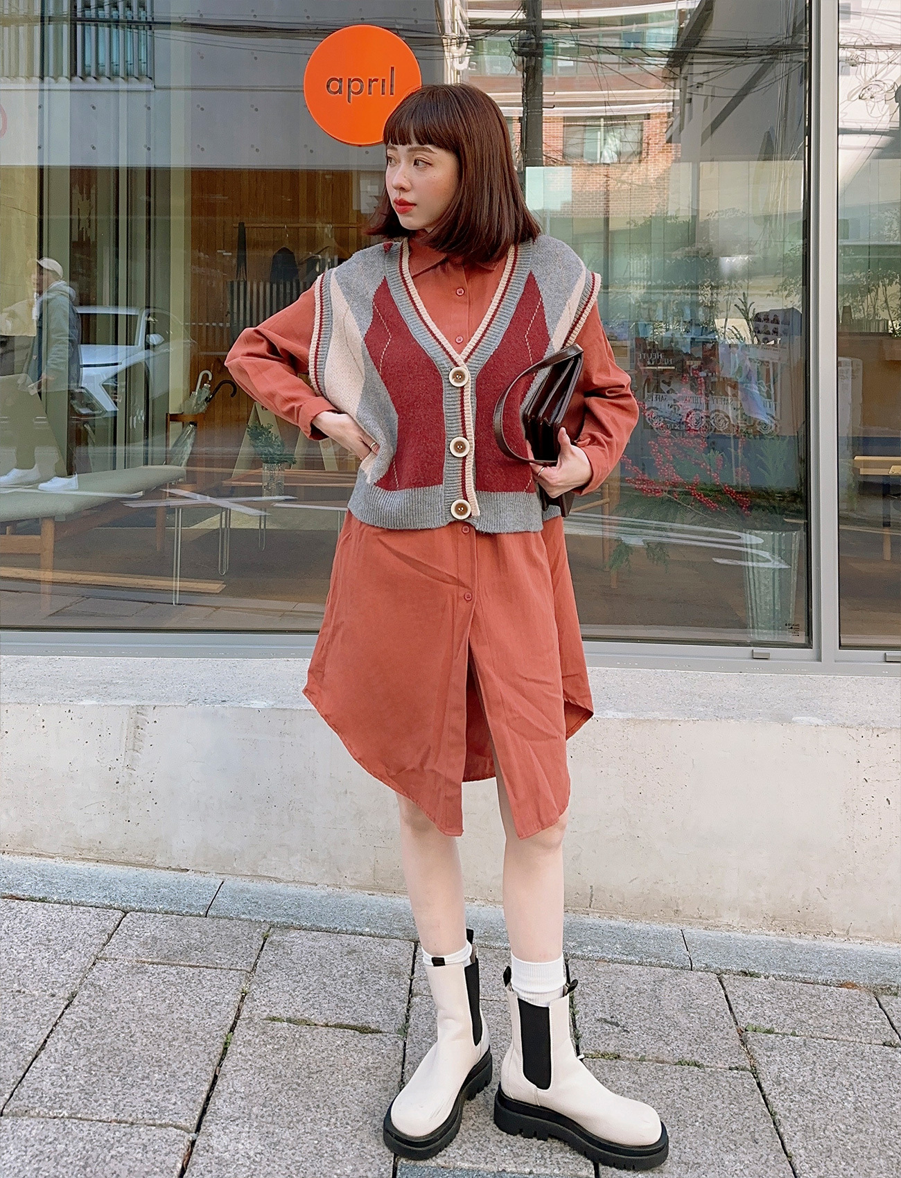 純色長版口袋襯衫