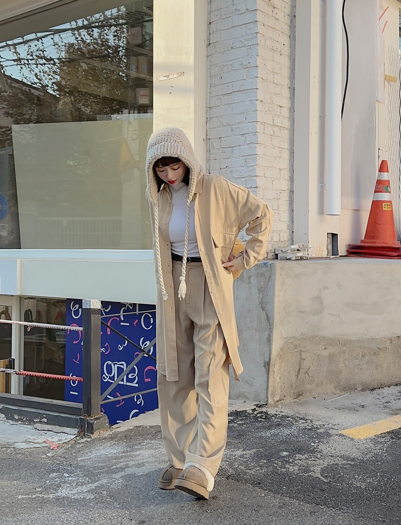 純色長版口袋襯衫