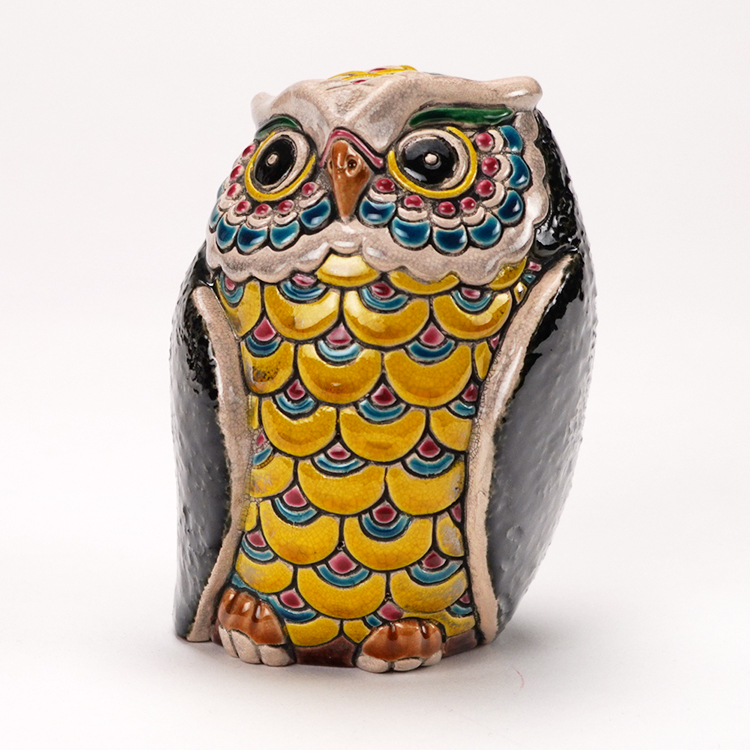 鹿港窯禮品館│交趾S可愛貓頭鷹#954