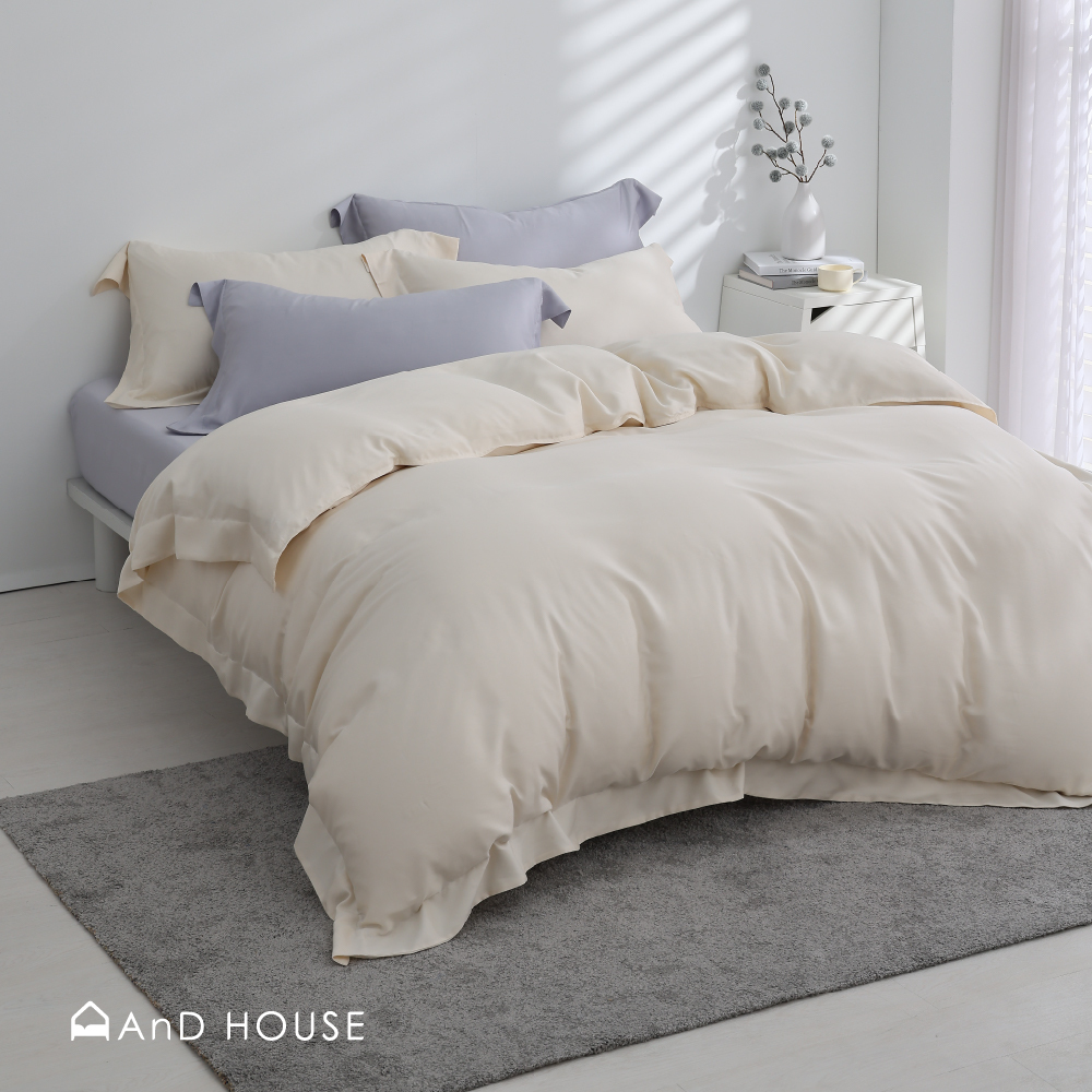 80支天絲｜100%萊賽爾｜雙色配｜杏仁米ｘ月羽灰