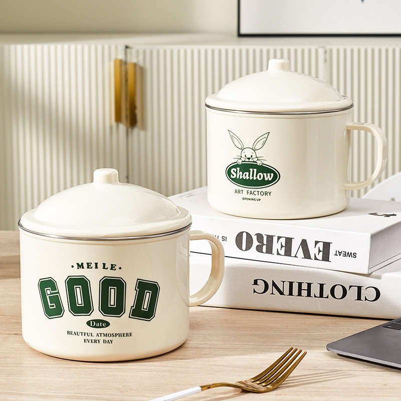 《3860》簡約兔兔字母帶蓋把手泡麵碗