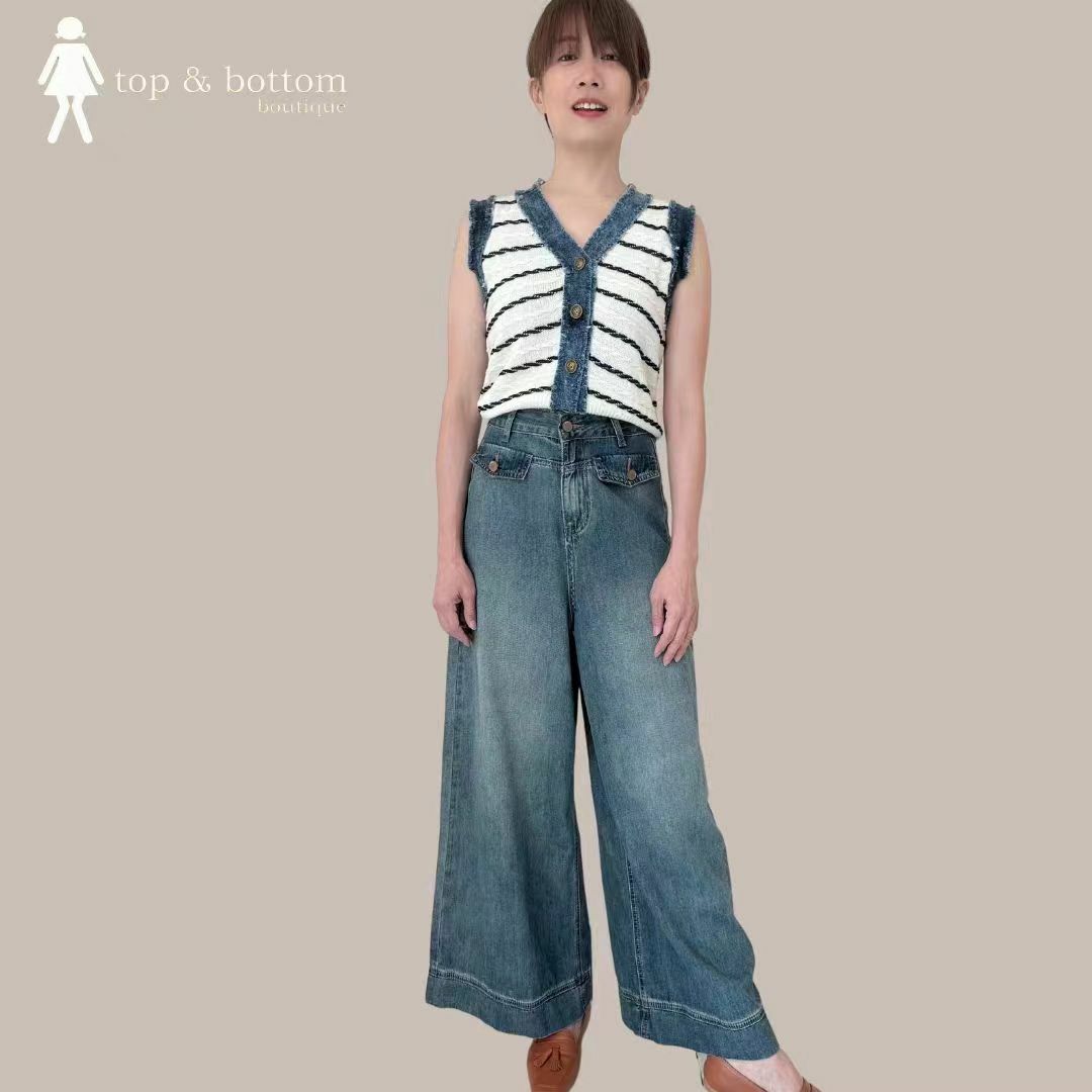 BUTTON DENIM WIDE LEG LONG PANT