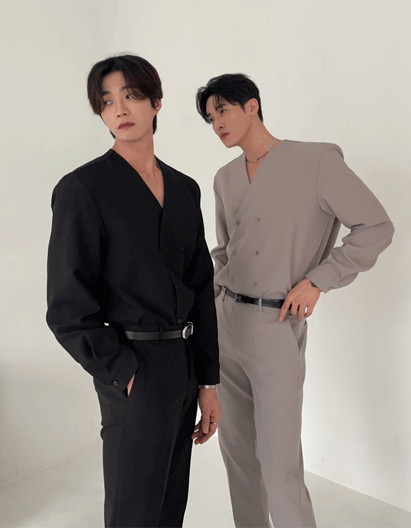 V領剪裁雙排扣襯衫