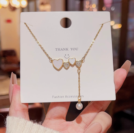 Sweet Heart Pearl Titanium Steel Dainty Necklace