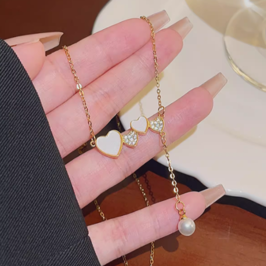 Sweet Heart Pearl Titanium Steel Dainty Necklace