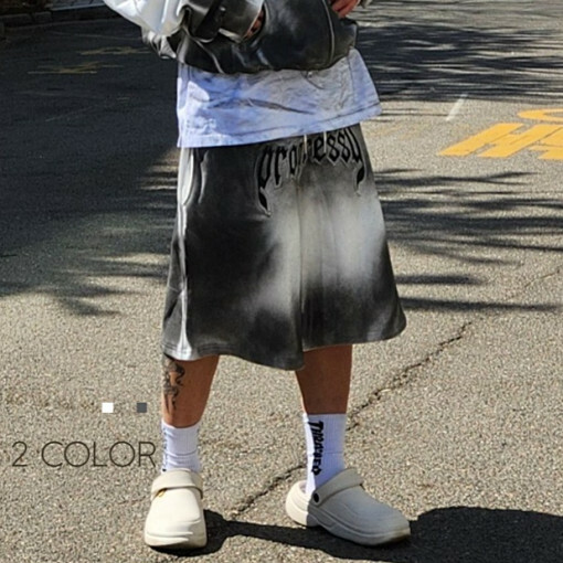 污着色老字紋短褲