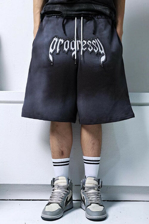 污着色老字紋短褲