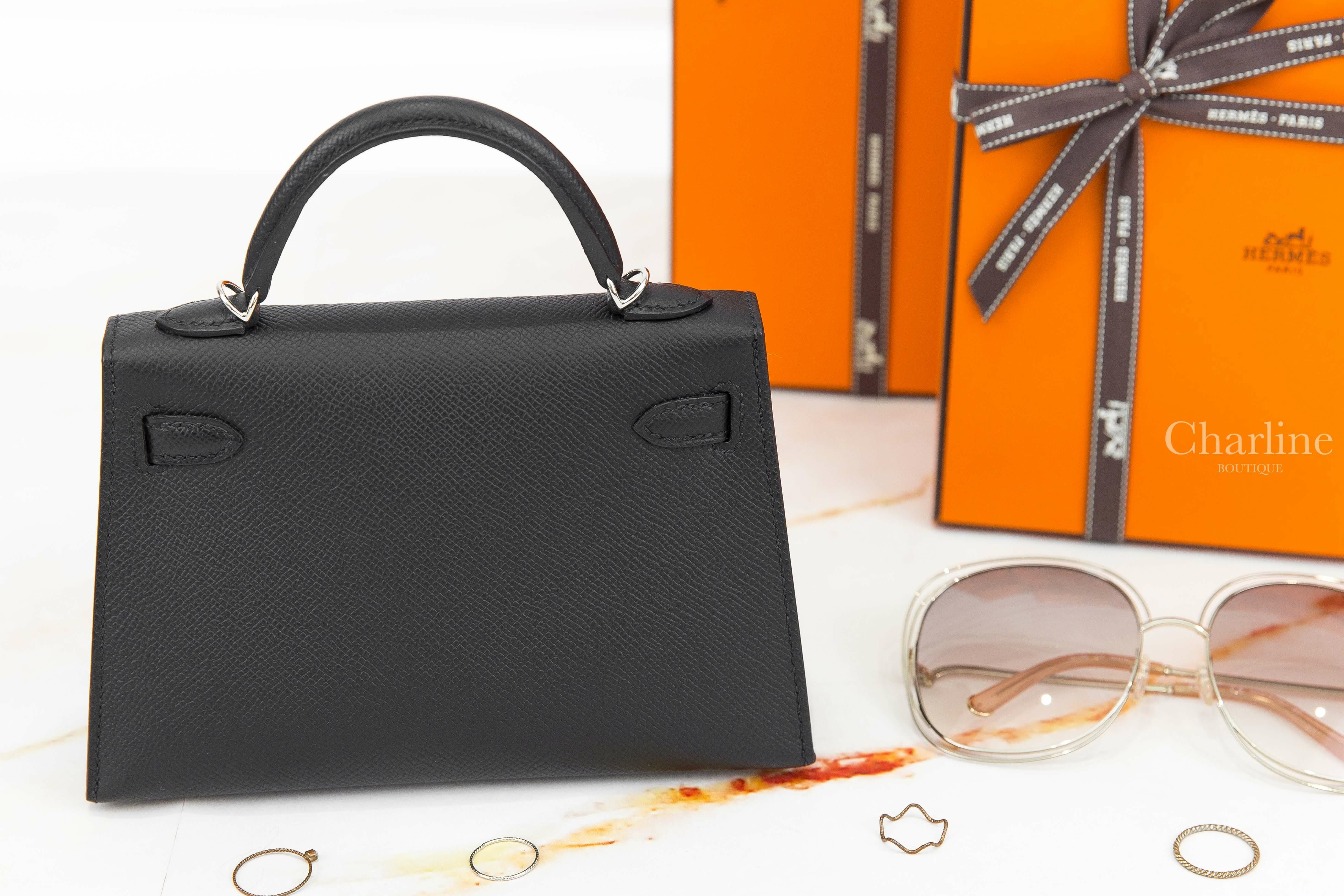 Hermès Mini Kelly II 89 Noir Epsom B刻黑色銀釦迷你凱莉包-Charline Boutique 精品代購