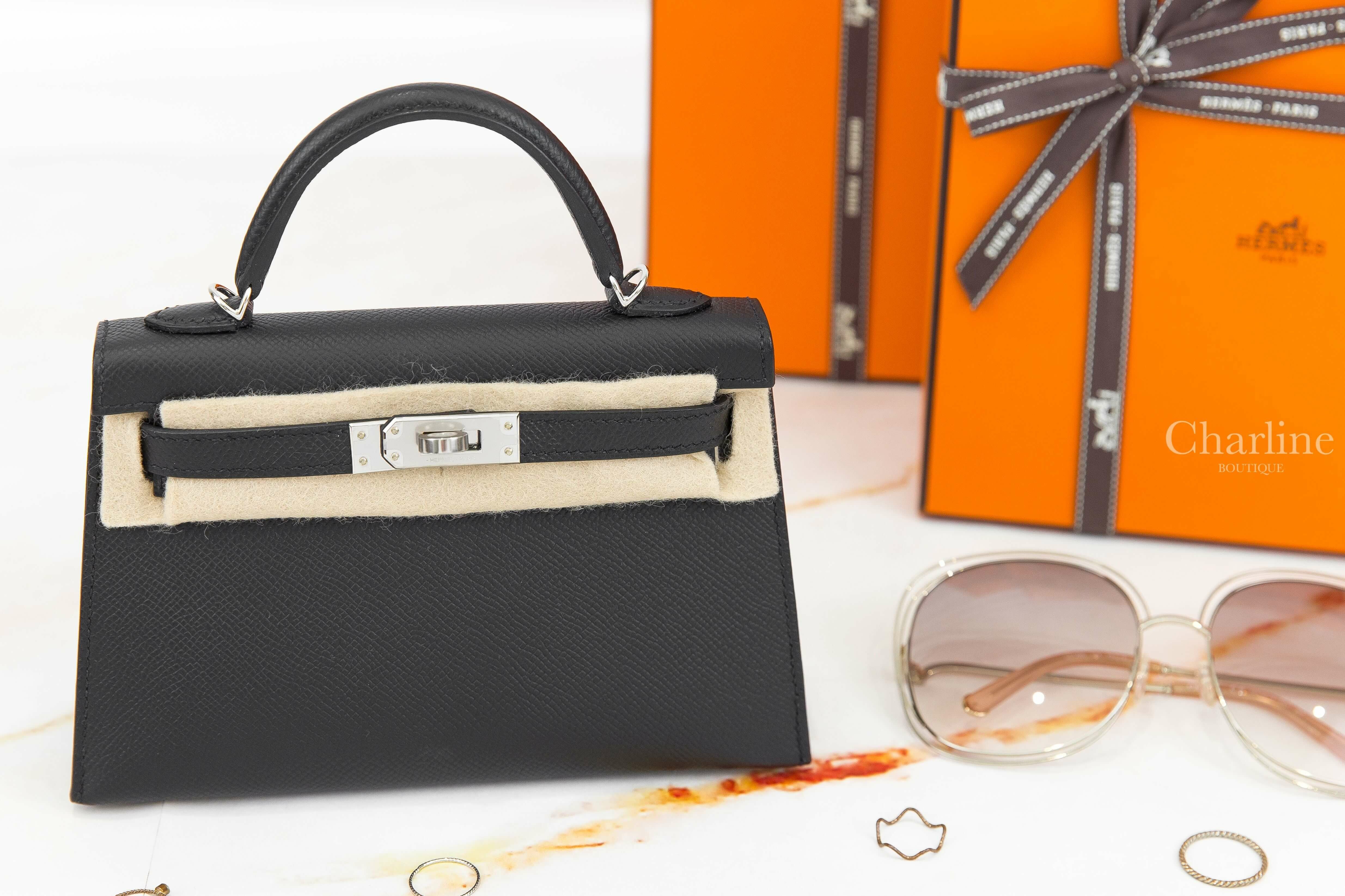 Hermès Mini Kelly II 89 Noir Epsom B刻黑色銀釦迷你凱莉包-Charline Boutique 精品代購