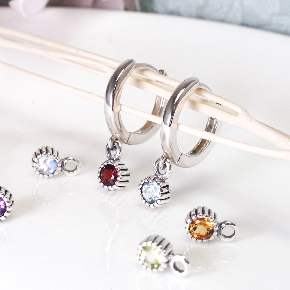 誕生石 純銀耳環 圈式易扣設計 天然石系列 生日石 女生耳環 生日禮物