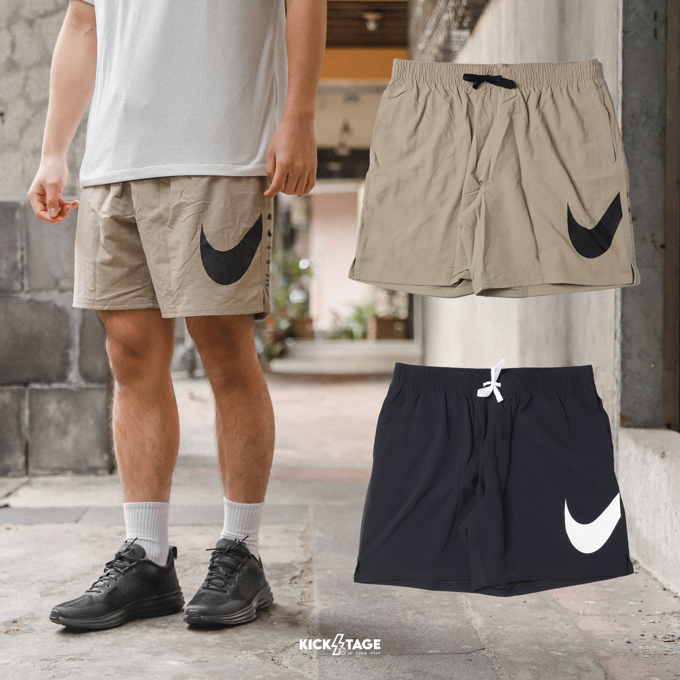 **4折出清售出不退換**NIKE SWIM VOLLEY SHORTS 標語大勾 抽繩 內網眼 速乾 可下水 七吋海灘褲 短褲【NESSE506】25SALE 25SALENK