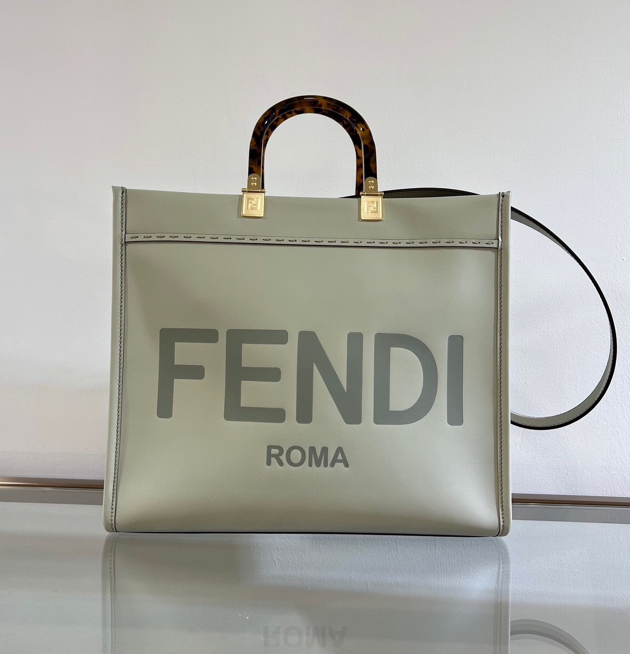 FENDI Sunshine 卡其色 皮革手提袋